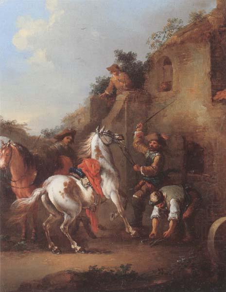 unknow artist Cavaliers halted at a farrier china oil painting image